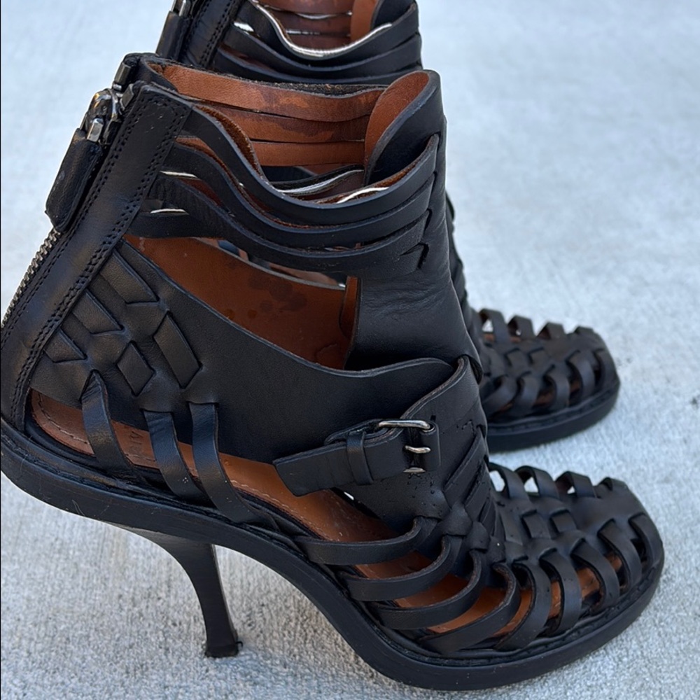 Givenchy Black Strappy Cutout Leather Heeled Sandals
